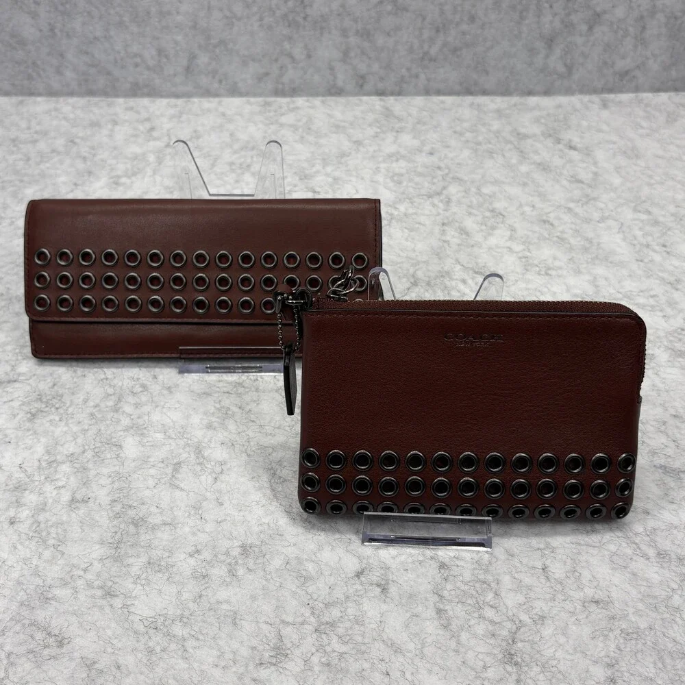 COACH Bleecker Grommets Set: Snap Wallet Clutch & Universal Wristlet - Brick Red - Picture 2 of 10